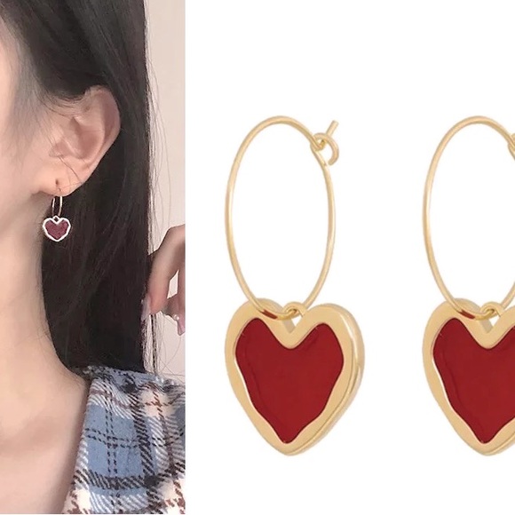 Heart Hoop Charm Earrings - Picture 5 of 6